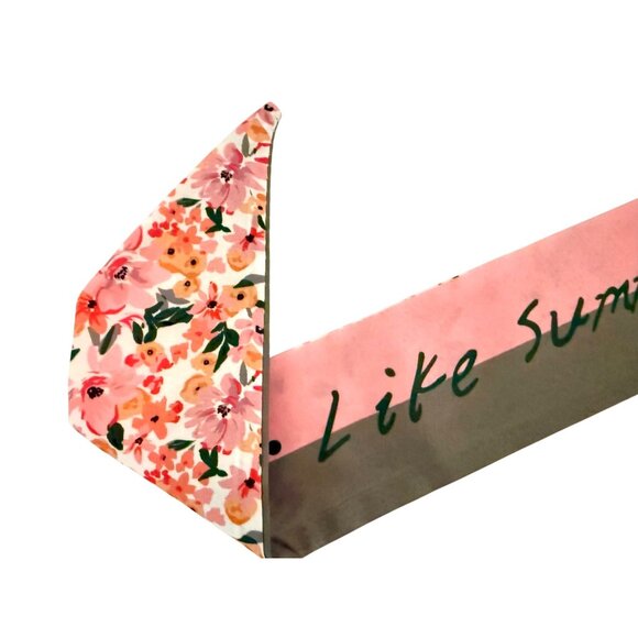 Slim Scarf Pink Floral 34in Satin Two Sided Coquette Cottagecore No60 - Picture 14 of 16